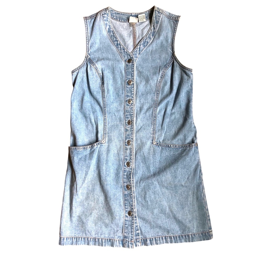 Gap Vintage 90s Denim Jumper Dress Light Wash Button Front Cotton Size 6